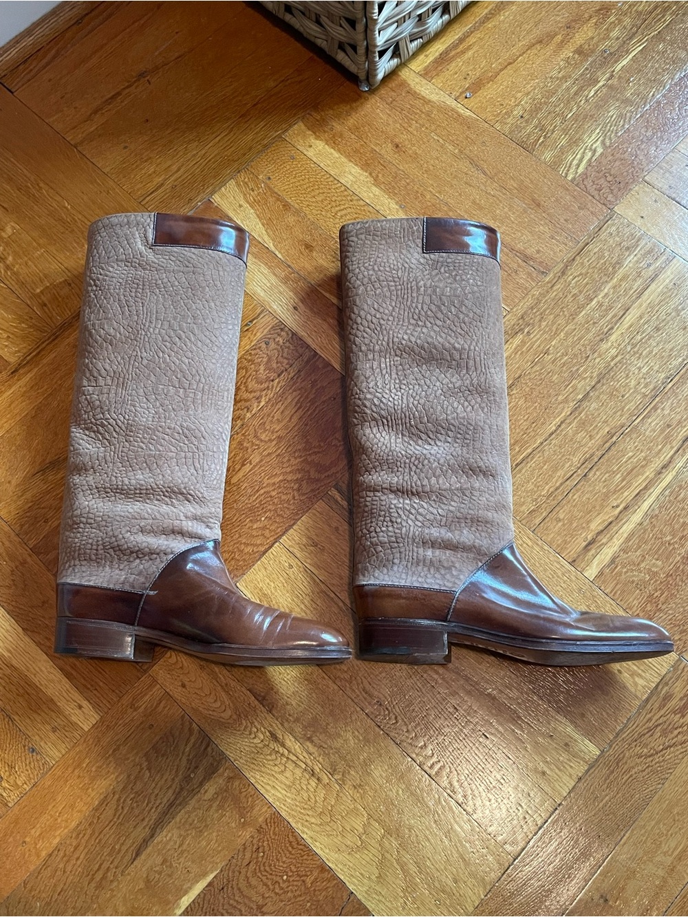 Pollini Two-Tone Brown Leather Boots Vintage 6 1/2